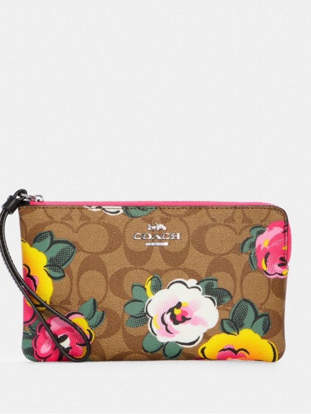 Coach Vintage Rose Floral Signature Canvas Large Wristlet